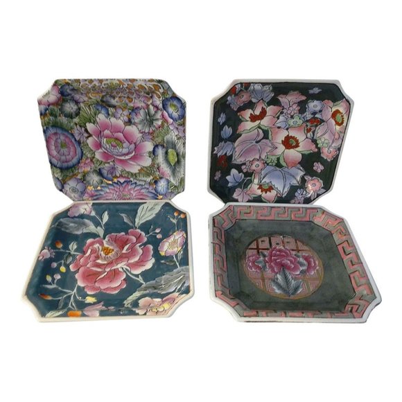 Accents Vintage Asian Ceramic Botanical Display Plates Set Of 4